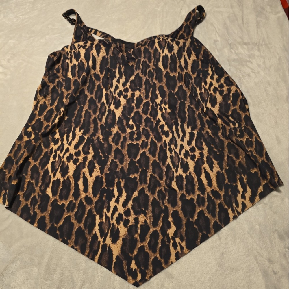 Catherines Leopard Print Tankini Swimsuit Top 22W Mob Wife
